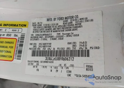 2015 Lincoln Mkz Hybrid z USA, uszkodzony, nr VIN 3LN6L2LU8FR606212